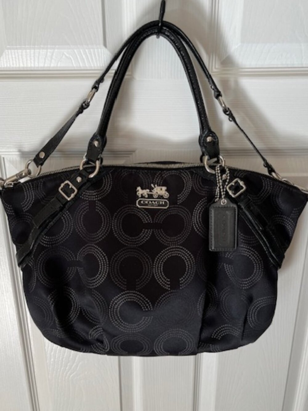 COACH | Black Madison Dotted Op Art Sophia Satchel Bag